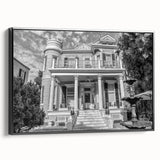 Black and white framed canvas of New Orleans landscape, ideal for bedroom wall art.