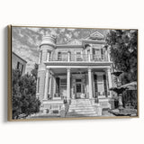Framed canvas of a vintage-style New Orleans landscape in gold and black tones, ideal for bedroom wall art.