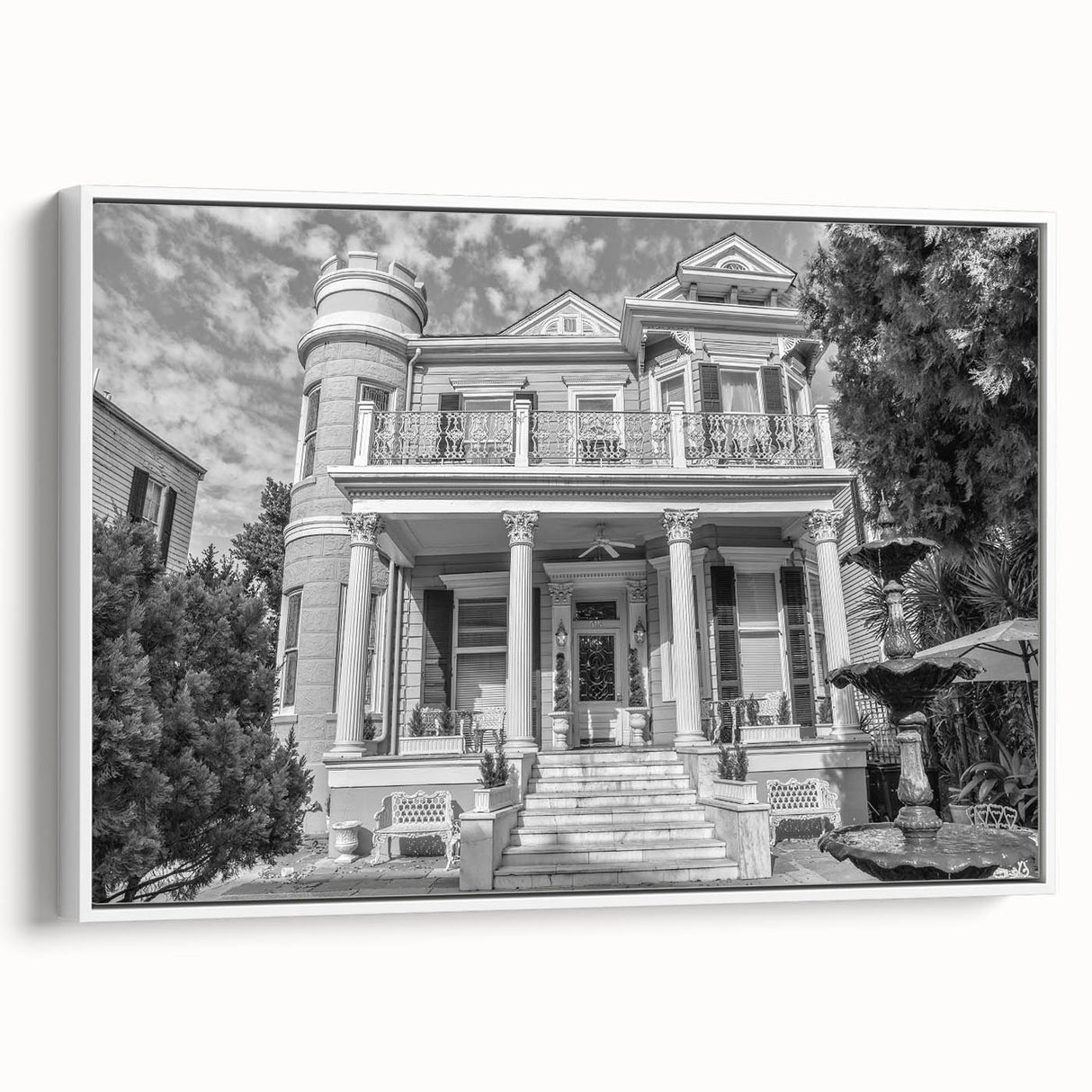 Vintage poster art of New Orleans in colorful tones on extra large framed canvas, ideal for living room decor.
