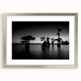 Textured abstract art print of a Louisiana landscape in muted earth tones on a framed canvas, suitable for bedroom decor.