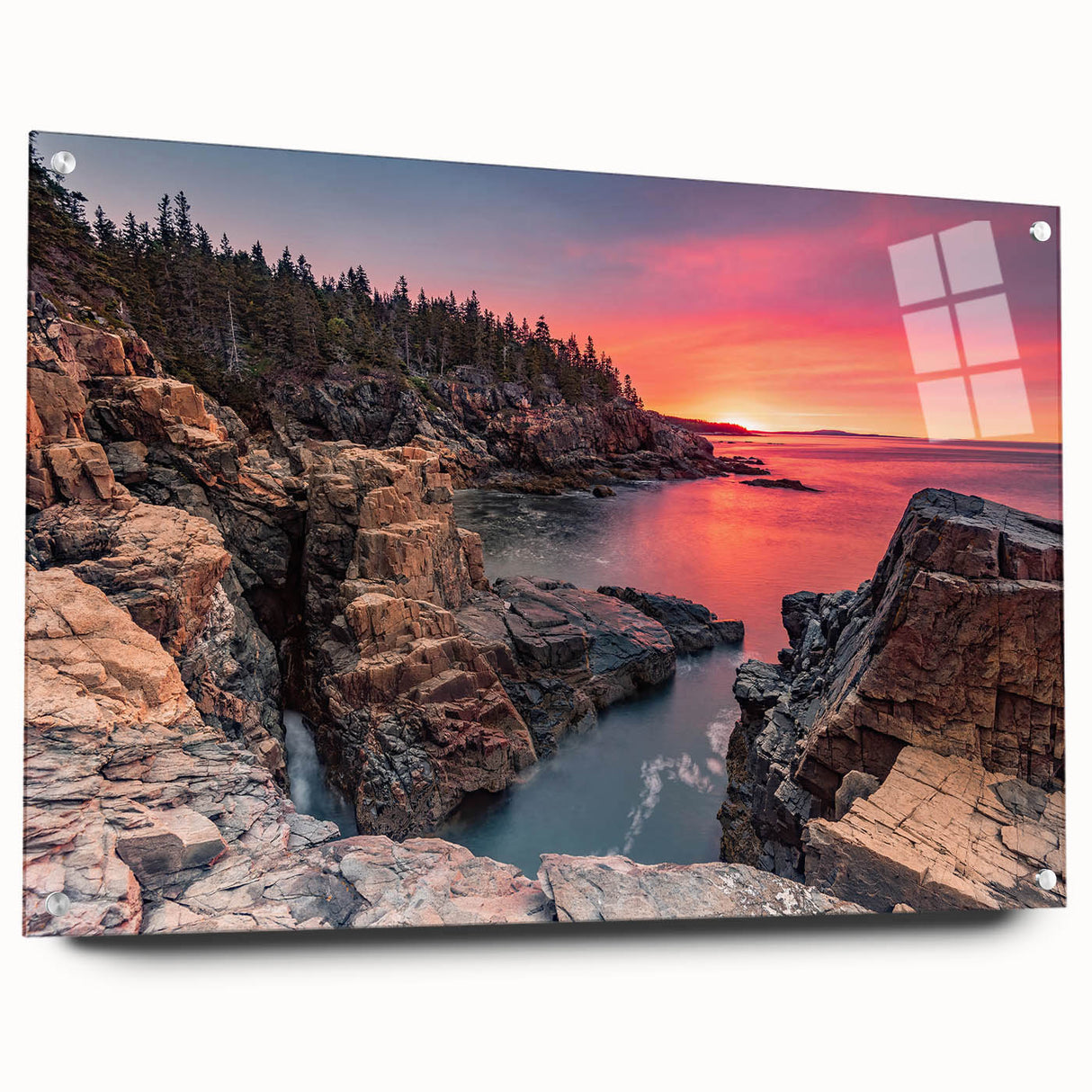 Acrylic print of Acadia, Maine scenery in soft blue and green tones, suitable for bedroom or dining room decor.