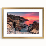 Colorful abstract art print of Acadia, featuring vibrant shades and textured design on a large framed canvas.