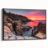 Black and white landscape art painting of Acadia, Maine on framed canvas, ideal for bedroom wall decor.