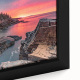 Extra large framed canvas featuring a textured depiction of Acadia, Maine, in black with colorful art accents.