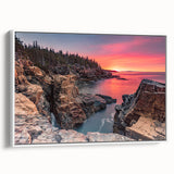 Vintage poster art of Acadia, Maine on an extra large framed canvas with colorful artwork, suited for living room decor.