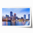 Extra large rolled print of Boston skyline in muted gray and blue tones, ideal for dining room wall art.