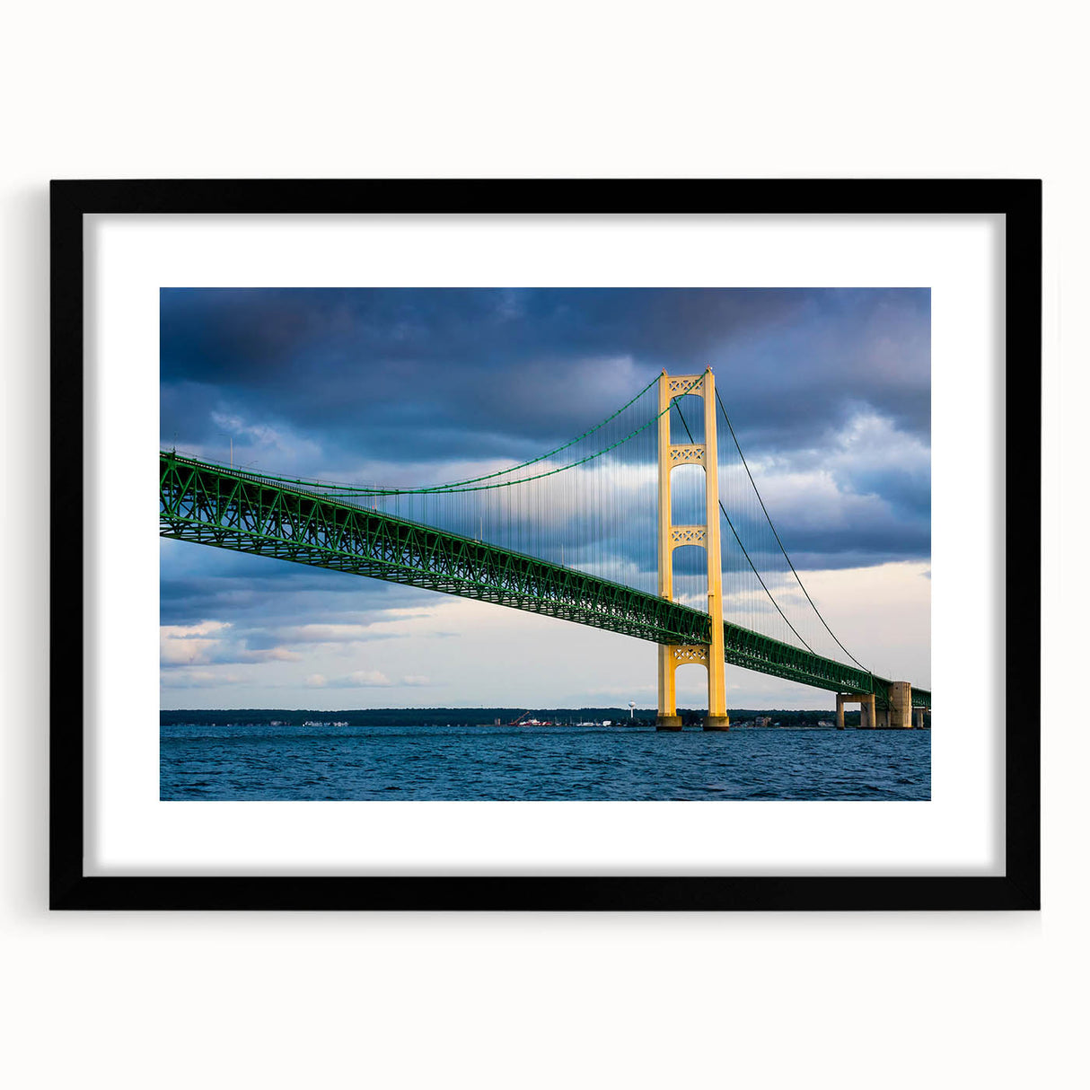 Abstract art print of Michigan's Upper Peninsula in colorful, textured style on a large framed canvas.