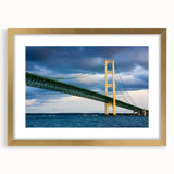 Extra large abstract art print of Michigan's Upper Peninsula in muted earth tones on a gold-framed canvas.