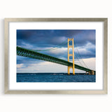 Textured art depicting abstract Michigan Upper Peninsula in muted earth tones on a framed silver mat.