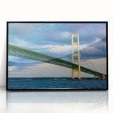 Large abstract wall art depicting Michigan's Upper Peninsula in muted earth tones on a black framed acrylic.
