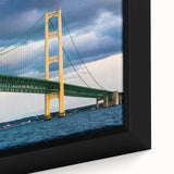 Extra large framed canvas featuring a textured depiction of Michigan's Upper Peninsula in black with colorful accents.