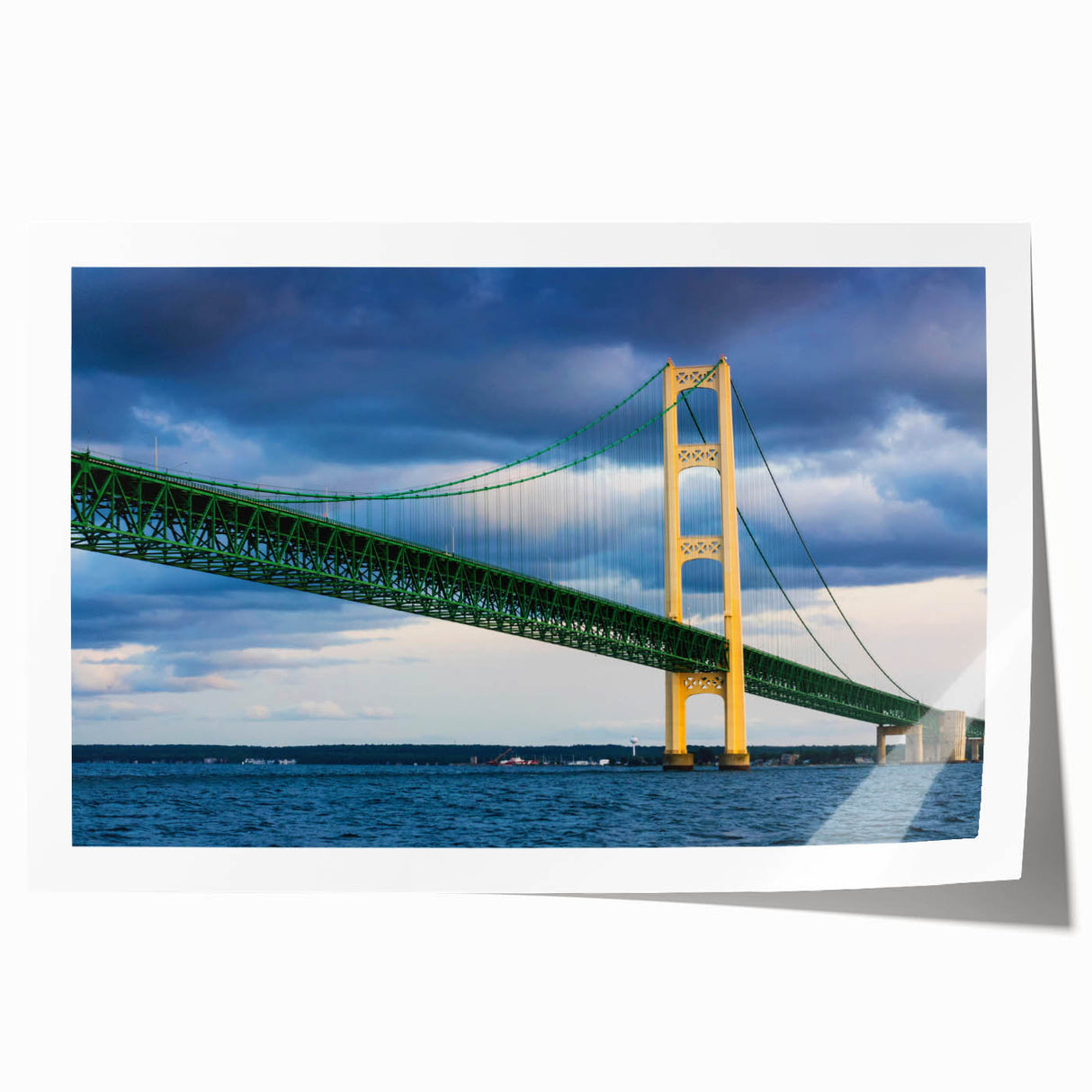 Rolled print of a serene Michigan Upper Peninsula landscape in soft green and blue tones, ideal for art wall dining room.