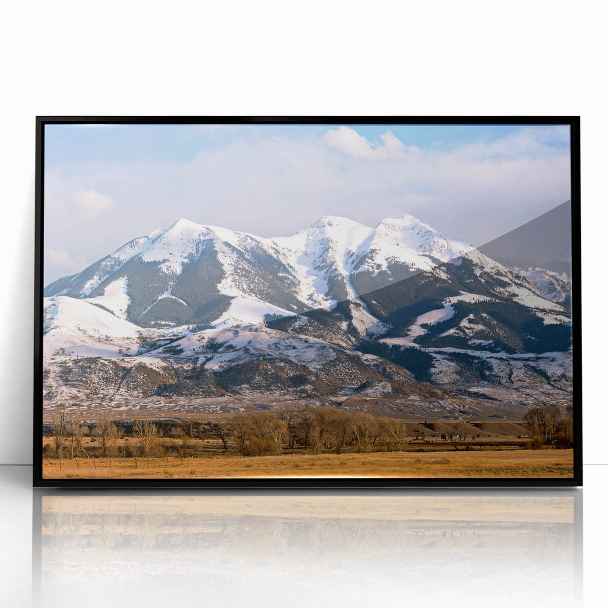 Large abstract wall art featuring Montana scenery in muted earth tones on framed acrylic.