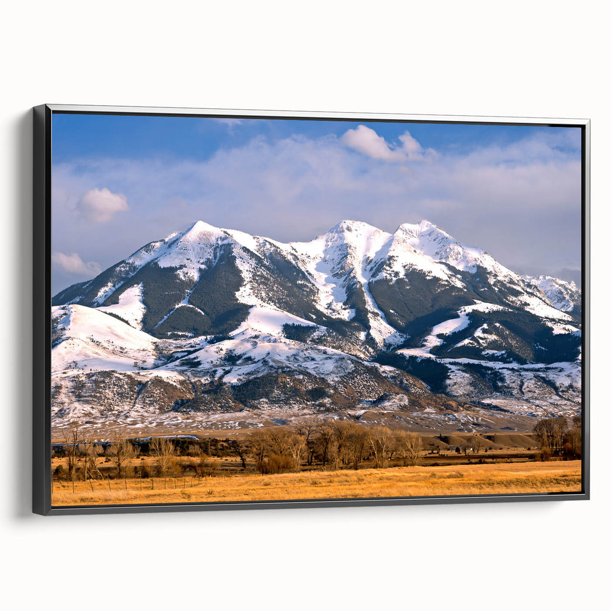 Black and white landscape art painting of Montana on framed canvas, suitable for bedroom wall decor.