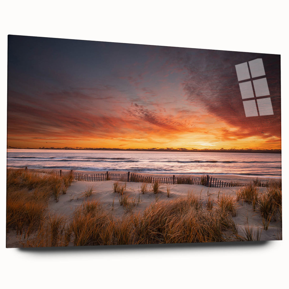 Large abstract wall art depicting a serene New Jersey landscape in soft blue and green tones, acrylic print.