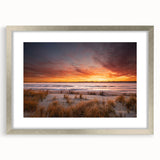 Textured abstract art print depicting a serene New Jersey landscape, in muted earth tones on a framed silver mat.