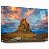 Acrylic print of a New Mexico landscape in muted earth tones, ideal for dining room decor.