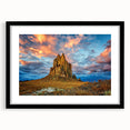 Abstract art print of a New Mexico landscape in vibrant colors on a large framed canvas, suitable for living room decor.