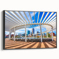 Black and white wall art of Charlotte, North Carolina skyline on framed canvas, suitable for bedroom decor.