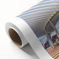 Art deco poster of Charlotte skyline in pastel shades on rolled canvas, ideal for nursery wall art.