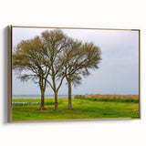 Framed canvas featuring a vintage-style landscape painting of the Outer Banks in muted gold and black tones.