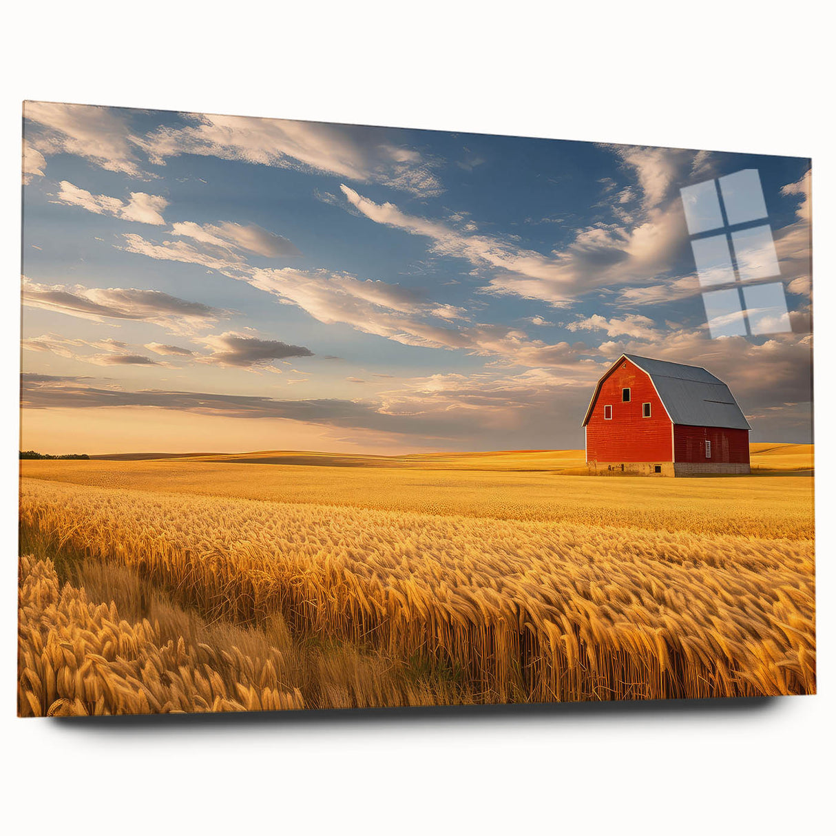 Large abstract wall art of North Dakota scenery in muted earth tones on acrylic glass.