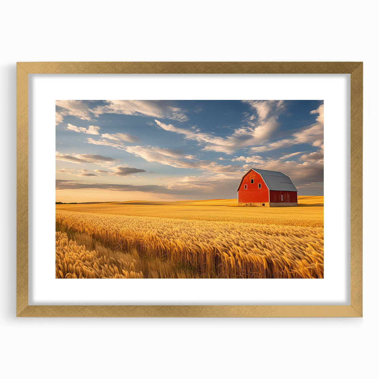 Extra large abstract art print of North Dakota scenery in gold frame, textured and ideal for living room decor.