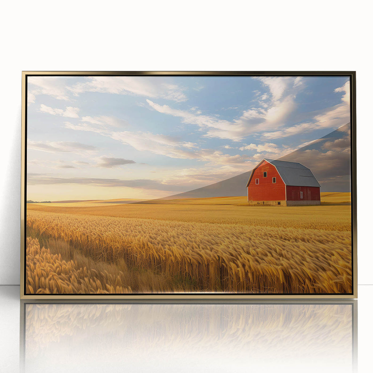 Large art print featuring a North Dakota landscape in muted earth tones on a framed acrylic.