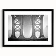 Extra large colorful art print of Brooklyn Bridge in abstract style with textured appearance on a framed black mat.