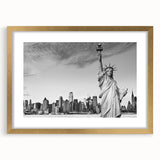 Textured art print of the Statue of Liberty in abstract style with muted gold and green tones on a framed canvas.
