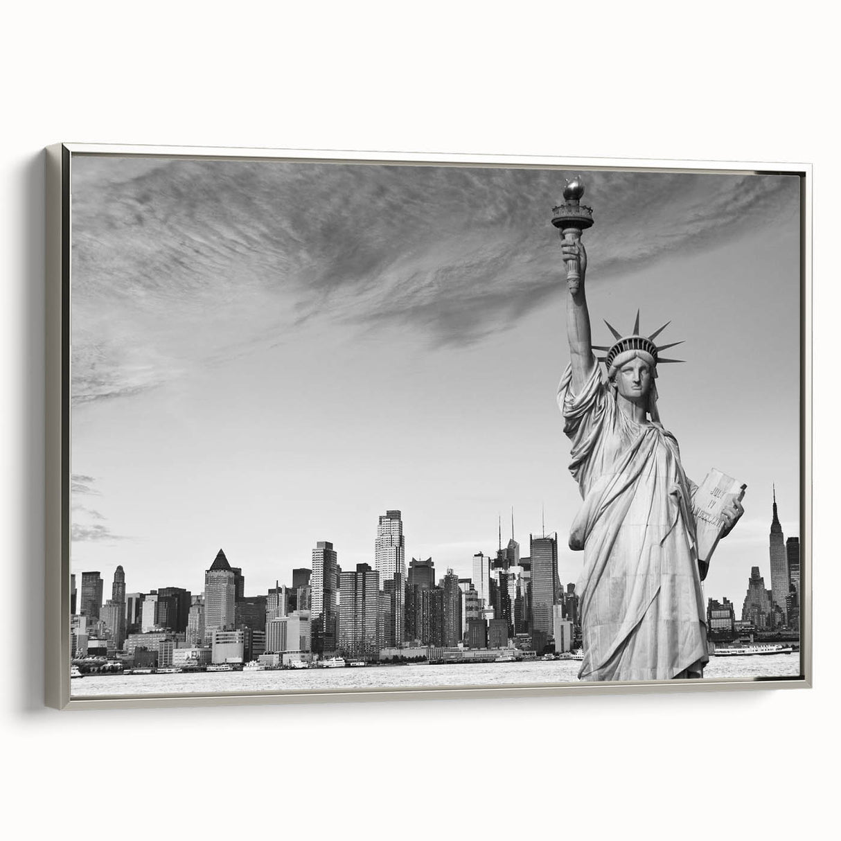 Landscape art painting of the Statue of Liberty in a vintage poster style.