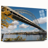 Acrylic glass print of a large abstract Portland, Oregon scenery in muted earth tones.