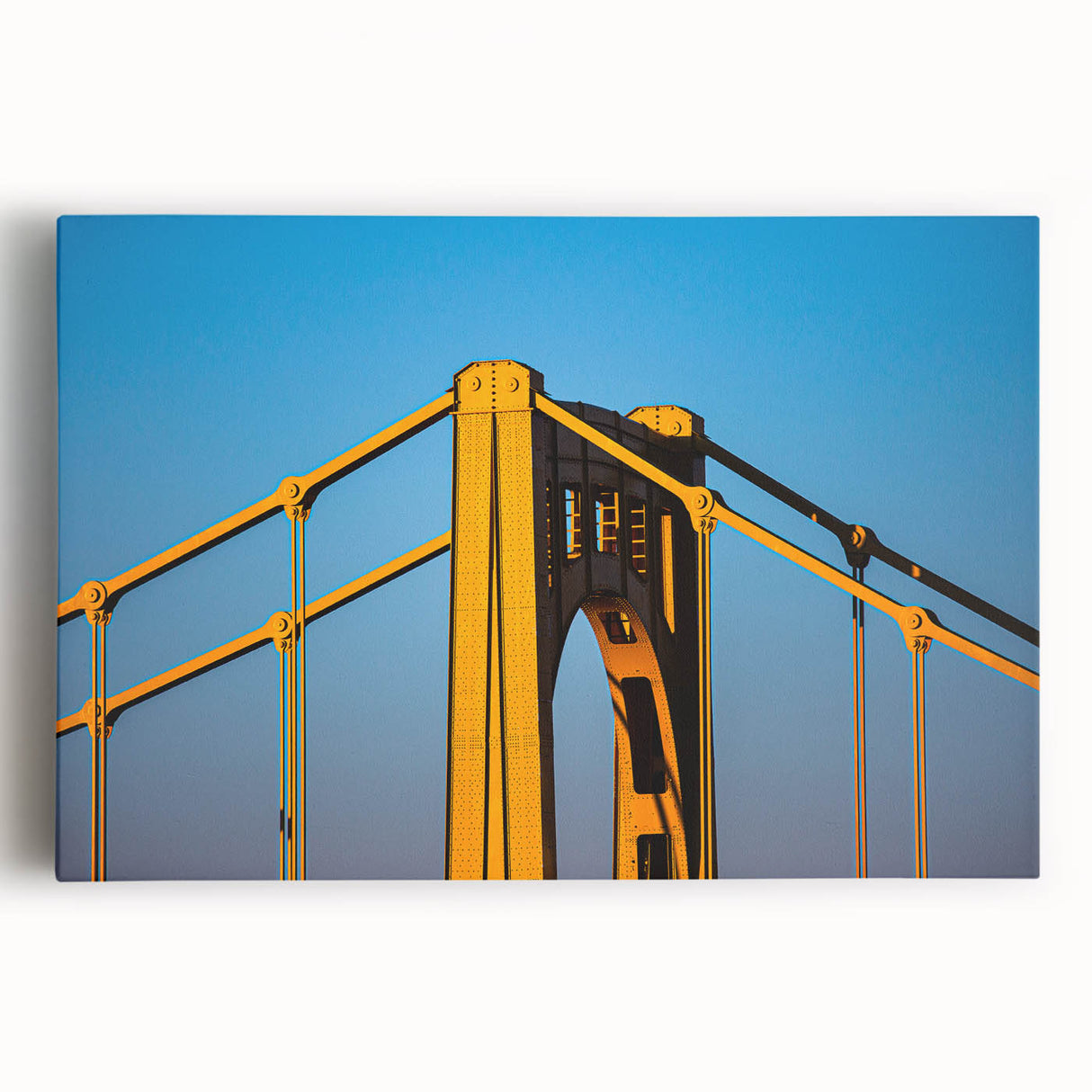 Black and white photograph of Pittsburgh skyline on large stretched canvas, suitable for kitchen wall art.