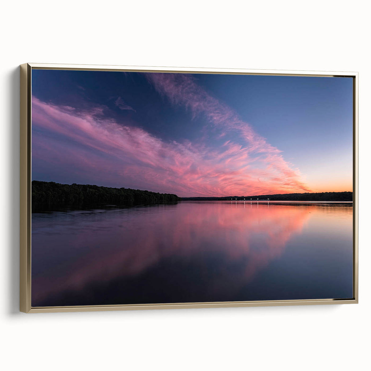Framed canvas featuring a vintage poster art style landscape of Pennsylvania in black and gold tones.