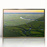 Mid-century modernist art of Charleston, South Carolina, in acrylic print with gold frame, ideal for nursery wall art.