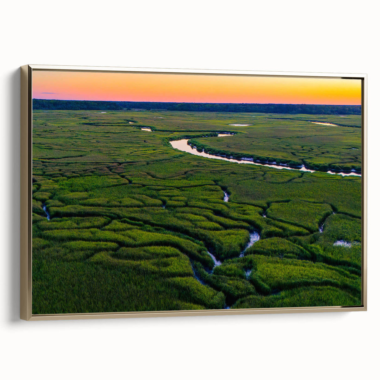 Framed canvas of Charleston landscape in muted gold tones, ideal for bedroom wall art.