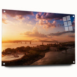 Acrylic glass print of Memphis, Tennessee skyline in muted blue and gray tones, suitable for bedroom or dining room decor.