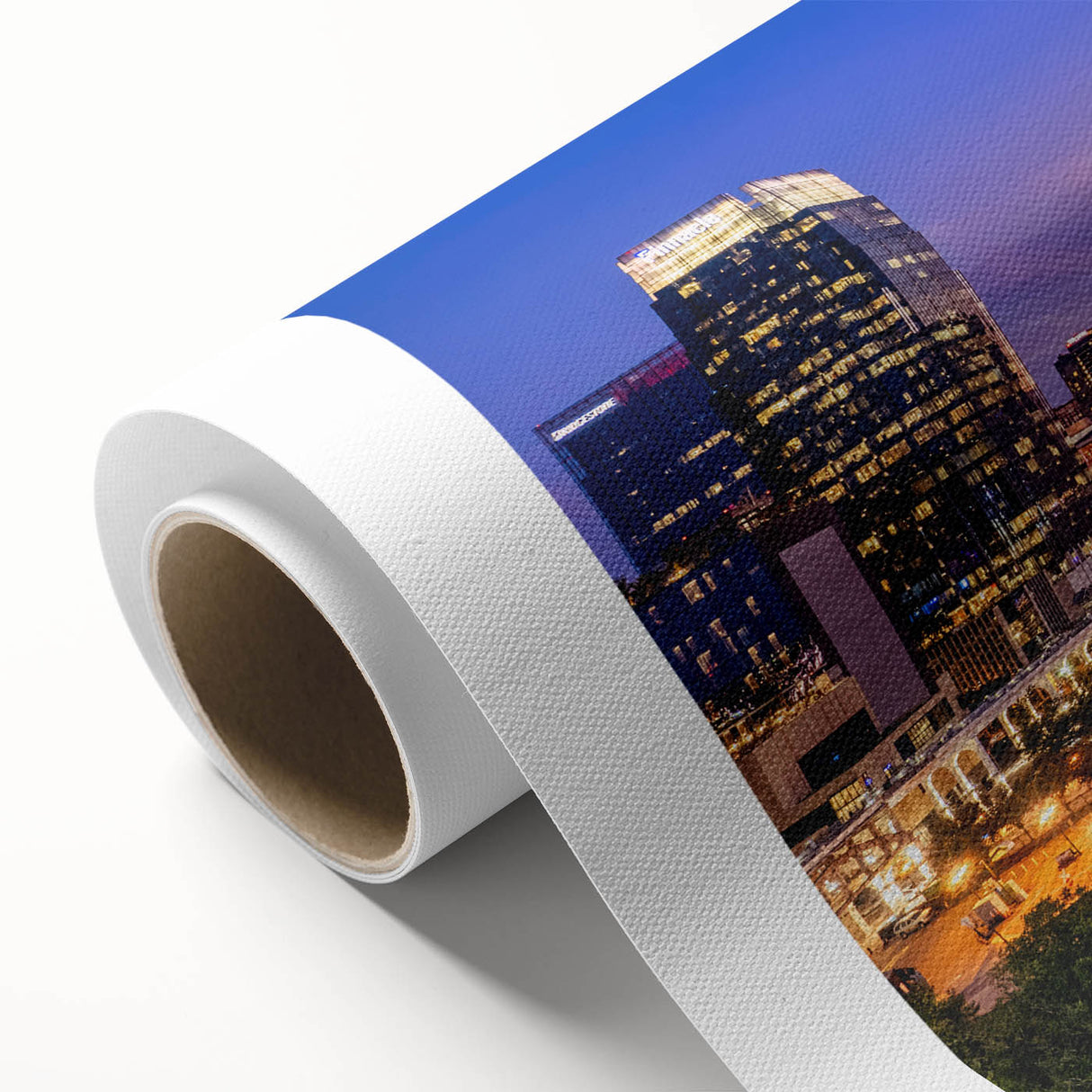 Art deco poster of Nashville skyline in soft pastel shades on rolled canvas, ideal for nursery wall art.