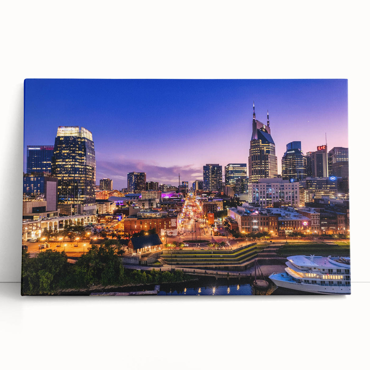 Black and white stretched canvas of Nashville skyline, ideal for kitchen wall art or bedroom ambiance.