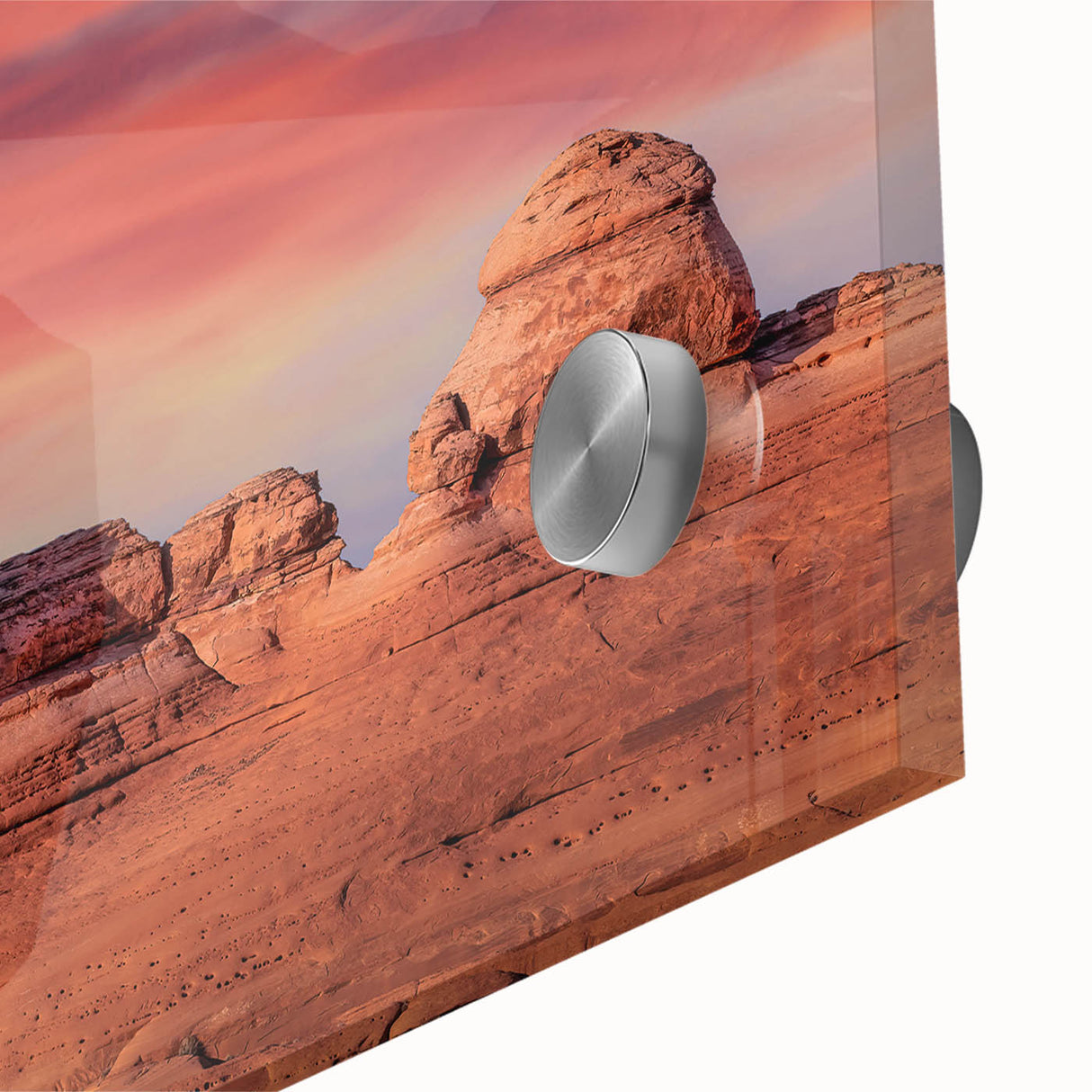 Large abstract depiction of Utah Arches in muted earth tones on acrylic glass.