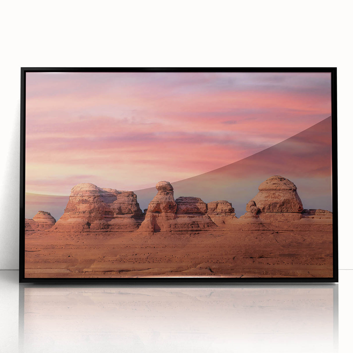 Large abstract wall art depicting Arches National Park in muted earth tones on a framed acrylic.