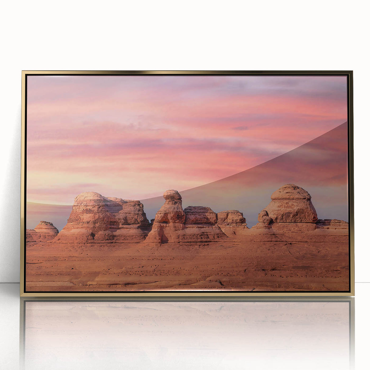 Framed acrylic print of Arches National Park with vivid orange and red tones, ideal for modern art wall decor.