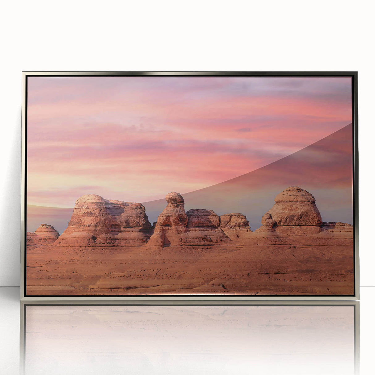 Mid-century modernist art of Arches National Park in Utah, featuring earthy tones on a framed acrylic.