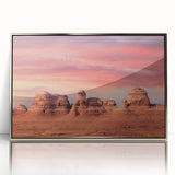 Mid-century modernist art of Arches National Park in Utah, featuring earthy tones on a framed acrylic.