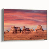 Framed canvas landscape art painting of Utah Arches in vibrant red and orange tones, ideal for modern living room decor.