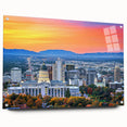 Acrylic print of Salt Lake City with soft pastel shades, ideal for modern dining room ambiance.