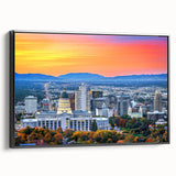 Black and white framed canvas of Salt Lake City landscape, ideal for bedroom wall art.
