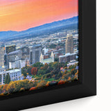 Black wall art featuring a textured close-up of Salt Lake City, with vivid colors on a framed canvas.