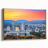Framed canvas of Salt Lake City landscape in muted earth tones, ideal for bedroom wall art.