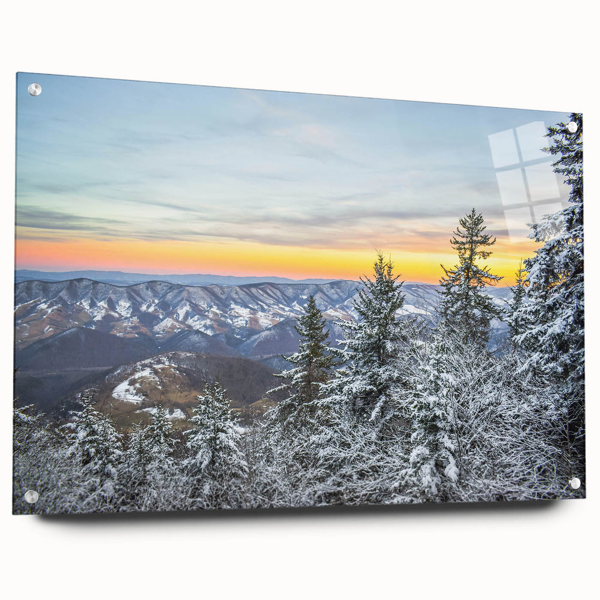 Acrylic print of a large abstract depiction of Virginia scenery in earthy tones, suitable for bedroom or dining room decor.